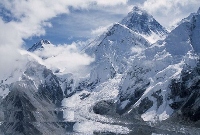 Glacier broke on the high mountain range of Himalayas in Kedarnath area